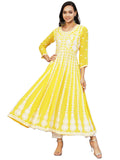 Anni Designer Women'S Georgette Chikankari Embroidered Anarkali Kurti (Kari Yellow_L_Yellow_Large),Yellow,L