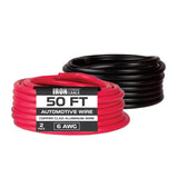 Iron Forge Cable 6 Gauge Primary Wire 2 Roll Assortment Pack 1 Red, 1 Black 50 Ft of Copper Clad Battery Cable Automotive Wi