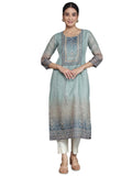 Libas Women's Chanderi Silk Embellished Straight Kurta (37048_Grey