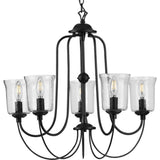 Progress Lighting Bowman Collection 5-Light Clear Chiseled Glass Coastal Chandelier Light Matte Black