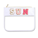 Sun Makeup Bag Summer Sunscreen Clear PVC Cosmetic Letter Pouch bag Beach Pool Swimming Travel Toiletry Pouch Preppy Makeup Bag
