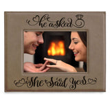 He asked She said Yes Engraved Leather Picture Frame Engagement Gifts Wedding Gifts Bride to Be Groom to Be Were Engaged Photo Frame Proposal Gifts Shes the One Surprise (4x6-Horizontal)-New