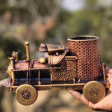 KREATIVE GARAGE Metal Engine Train Pen Stand 20 cm (Pack of 1) Vintage Desk Organizer, Antique Style Pencil Holder | Rustic Go