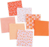 7Pcs Orange Cotton Fabric Squares, Handmade Cotton Fabrics Flower Fabric Bundles,Fabric Quarters, for Harvest Thanksgiving DIY H
