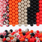 HHCFAST 150Pcs Mixed Color 15mm Silicone Beads for Keychain Making, Red Orange Halloween Print Silicone Beads for Pens and Brace