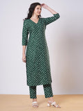 Anni Designer Women'S Rayon Viscose Straight Bandhani Printed Kurta With Pant (Prantika Green-Vks01_M_Green_Medium),Green,M,,,