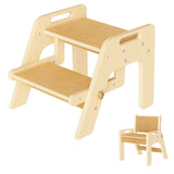 Toddler Step Stool, 2 in 1 Kids Step Stool with Safety Non-Slip Pads and Handles, Wooden Potty Training Stool, Kids Stools Toddl