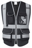 XIAKE 8 Pockets High Visibility Class 2 Reflective Safety Vest for Men & Women Meets ANSI Standards(Medium,Black)