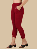 Wedani Women'S Solid Stretch Slim Fit Capri Pants (Medium Maroon),Maroon,28,Polyester,capri,