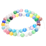 HARFINGTON 48pcs Blend Colors Cat's Eye Stone Beads 8mm Round Smooth Gemstone Crystal Loose Bead for Jewelry Making Bracelets Ne