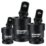 WORKPRO Impact Universal Joint Set, 3 Piece1/2, 3/8, 1/4Inch Drive Swivel Socket Set, Socket Adapter Set, Premium CRMO Stee