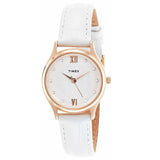 Timex Classics Analog Watch For Women With Silver Tone Round Dial & White Leather Strap Band Water Resistant Women'S Wrist Watch