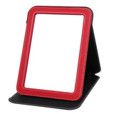 Ximruyuv Red Foldable Desk Mirror, 6.5 8.9Adjustable Angle Rounded Rectangle PU Edge Covering Travel Mirror with Stand (LRe