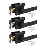 KNOBWELL 3 Pack Heavy Duty 2.13 lb Black Door Handles Exterior Square Door Levers with Lock and Key, Modern Door Handles Straigh
