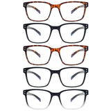 SIGVAN Blue Light Blocking Reading Glasses for Men Women Computer Spring Hinge Readers Square Frame Glasses 5 Packs (5 Mix, 2.75