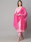 Anni Designer Women'S Cotton Blend Solid Straight Kurta With Pant & With Dupatta (Aard_Baby Pink_S_Baby Pink_Small),Baby Pink,S,Cotton Blend,Regular,Dupatta