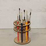 Haoser Round MDF Paint Brush Holder Rack | Wooden Craft Organizer Stand | Art Supply Storage Rack for Brushes & Tools | DIY Craf