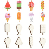 Tmflexe 40Pcs Ice Cream Unfinished Wooden 8 Style Cutouts Ornaments DIY Craft Paintable Blank Cutouts Hanging Wood Slices for Su