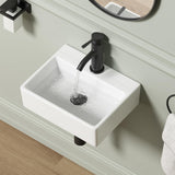 Wall Mounted Bathroom Vessel Sink, QISHKA 15 X 12 Rectangular Floating Ceramic Wash Hand Basin White Wall Hung Vanity Sink for B