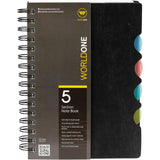 Worldone B5 Size, Black Colour, 5 Section Wiro Notebook With 70 Gsm, 300 Single RuledHi Bright Pages, &Contacts Sheet With 4 Mu