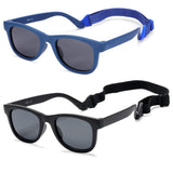 Coasion 2 Pack Bendable Flexible Polarized Newborn Baby Sunglasses With Strap For Infant Boys Girls Age 0-12 Months (Matte Black/Gray+Dark Blue/Gray) -Like New