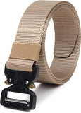 Tactical Military Belt, Heavy Duty Nylon Web Belt With Quick Release Metal Buckle, Khaki, Adjustable Combat Style