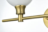 Living District Collier Industrial Mid-Century Modern 2 Light Entryway And Bathroom Wall Sconce In Brass And Frosted White Glass