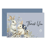 Whaline 24 Pcs Easter Thank You Cards Bunny Hydrangea Greeting Cards Blue Rabbit Flower Note Card with Envelope Sticker for Spri