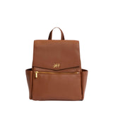 Freshly Picked Mini Classic Diaper Bag Backpack, Wipeable Vegan Leather, 8 Pockets Total (Cognac)