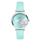 Timex Classics Analog Watch For Women With Blue Round Dial & Silver Leather Strap Band Water Resistant Women'S Wrist Watches - T