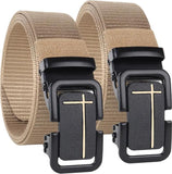 Tactical Military Belt, Nylon Canvas Web Belt With Cross Buckle, Khaki, Adjustable Military Style