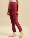 Rangita Women 100% Cotton Maroon Solid Calf Length Straight Pant, L