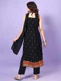 Wedani Black Georgette Embroidered Kurta Set For Women,BLACK,2XL,Georgette,A-Line,