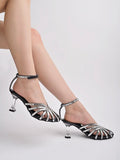 Shoetopia Women'S Stiletto Heel Sandal,Silver,8,B0DCSDX4CF