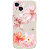 Wihytec Pink Lily Flower Patterned Phone Case Cover for iPhone 16 PRO Pink Lily Case Cover Liquid Silicone Soft Gel Rubber Matt