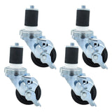 BK Resources 3 Polyolefin 1-5/8 Expanding Stem Swivel Casters, Set of 4, NSF, Top Lock Brake, 300lb Capacity, Non-Marking Resist