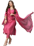 Anni Designer Women'S Cotton Blend Embroidered Straight Kurta With Pant & Dupatta (Bagicha-Rani-Fnw_L_Pink_Large),Pink,L