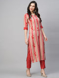 Anni Designer Women'S Cotton Blend Straight Printed Kurta With Pant (Dania Red-Nw_M_Red_Medium),Red,M,,,