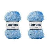 Buvemu Eyelash Fun Fur Yarn 100 Gram (3.53 Ounces) 175 Yards (160 Meters) (Light Blue - 2 Skeins)
