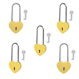 Gradleen 5PCS Single Heart Lock with Key 3.5 Inches,50mm Love Padlock Matte Finish Yellow Metal Love Lock for Lovelock Bridge,Ca