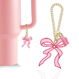 Ldntly Pink Bow Stanley Cup Accessories,Stanley Charms for Handle Tumbler Keychain Water Bottle Charms Bow Gifts for Women Her M