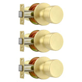 Leydebong 3 Pack Stainless Steel Passage Door Knob,Gold - Keyless Non-Locking Hallway/Closet Lock, Adjustable 60-70mm Backset fo