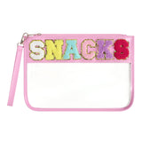 Narsikar Clear Snack Bag for Travel, Chenille Letter Clear Zipper Snacks Pouch Nylon Cosmetic Bag Makeup Travel Bag for Women(Pi