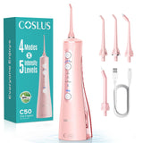 COSLUS Portable Water Flosser for Teeth: 4 Modes & 5 Intensity Levels Professional Electric Dental Pick for Sensitive Gums, Brac