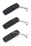 HIGHLIKE 3-Pack Blue Light Blocking Reading Glasses with Hard Cases, Semi Frame Spring Hinge Readers Glasses,Black Gunmetal Silv