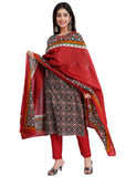 Gosriki Women'S Cotton Blend Straight Printed Kurta With Pant & Dupatta (Makshi-Nw-Red_M-Gs_Red_Medium),Red,,B0BFQV97SQ