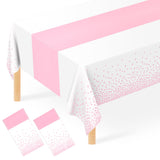 JCTHKUKU 2 Pack White and Light Pink Tablecloth Disposable White Printed Pastel Pink Table Runner for Parties Baby & Bridal Show