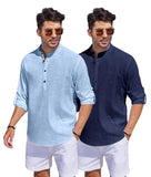 Bellstone Men'S Cotton Blend Solid Regular Fit Dress Shirt (Kurta1500_Combo_Sky & Navy_S
