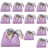 CALFOVERA 12 Pack Reusable PU Leather Party Favor Boxes with Handle Ribbon Purple Treat Candy Wrapping Bags Mini Gift Handbags f