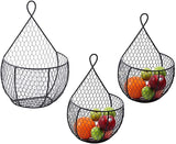 ERYTLLY Metal Fruit And Vegetable Storage Hanging Basket Wall Mounted, Hanging Basket For Kitchen Black Wire Baskets for Flowers
